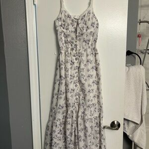 Astr White and Purple Tiered Maxi Sundress